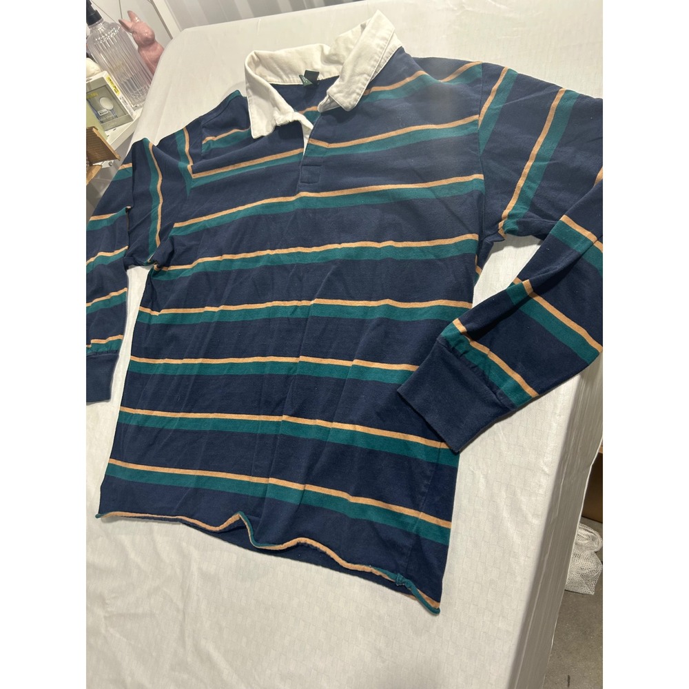 Wild Fable Navy Blue Striped Long Sleeve Rugby Shirt Mens Medium M